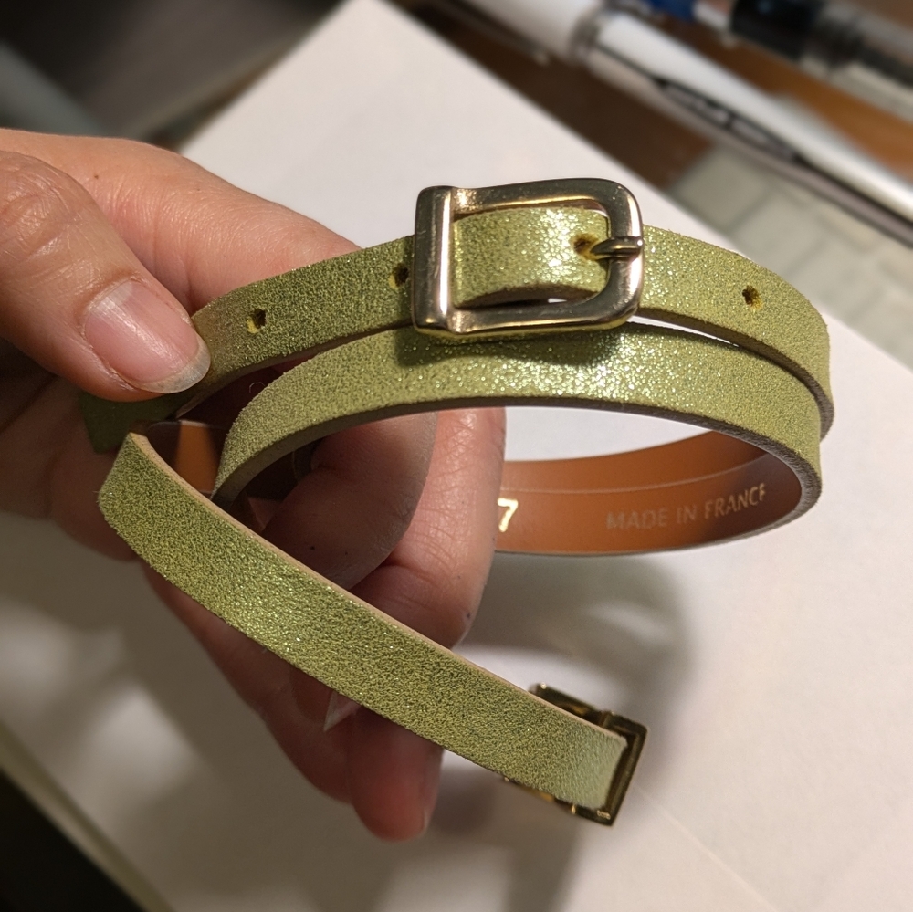 Maison Boinet metallic lime green skinny waist belt with gold hardware 65 XS